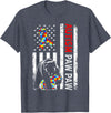 Distressed American Flag Autism Paw Paw Bear Awareness T-Shirt - Heather Blue