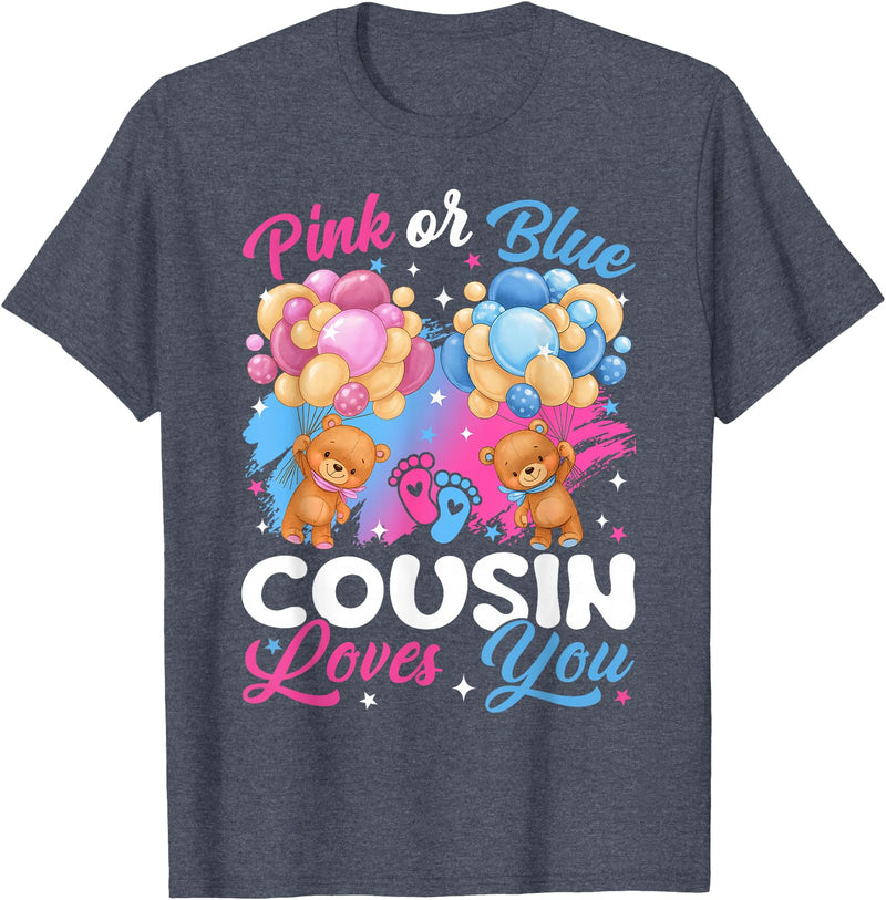 Bears Pink Or Blue Gender Reveal Bears Pink Or Blue Cousin Loves You Gender Reveal T-Shirt - Heather Blue