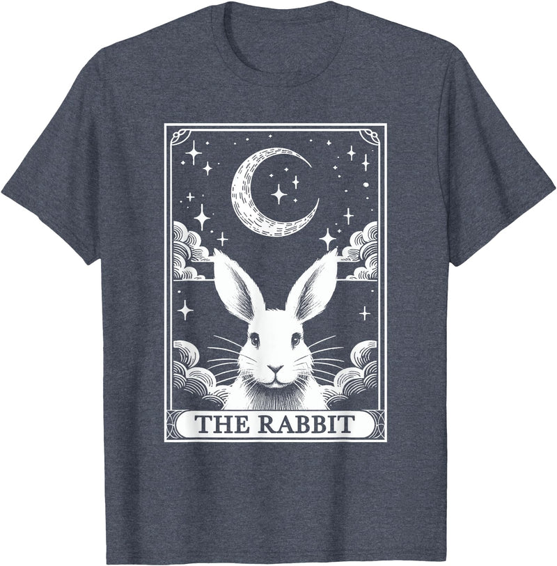 Tarot Card Vintage Crescent Moon Rabbit Animal Lovers T-Shirt in Heather Blue