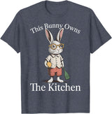 Bunny Pickleball Player Easter This Bunny Owns the Kitchen T-Shirt in Heather Blue