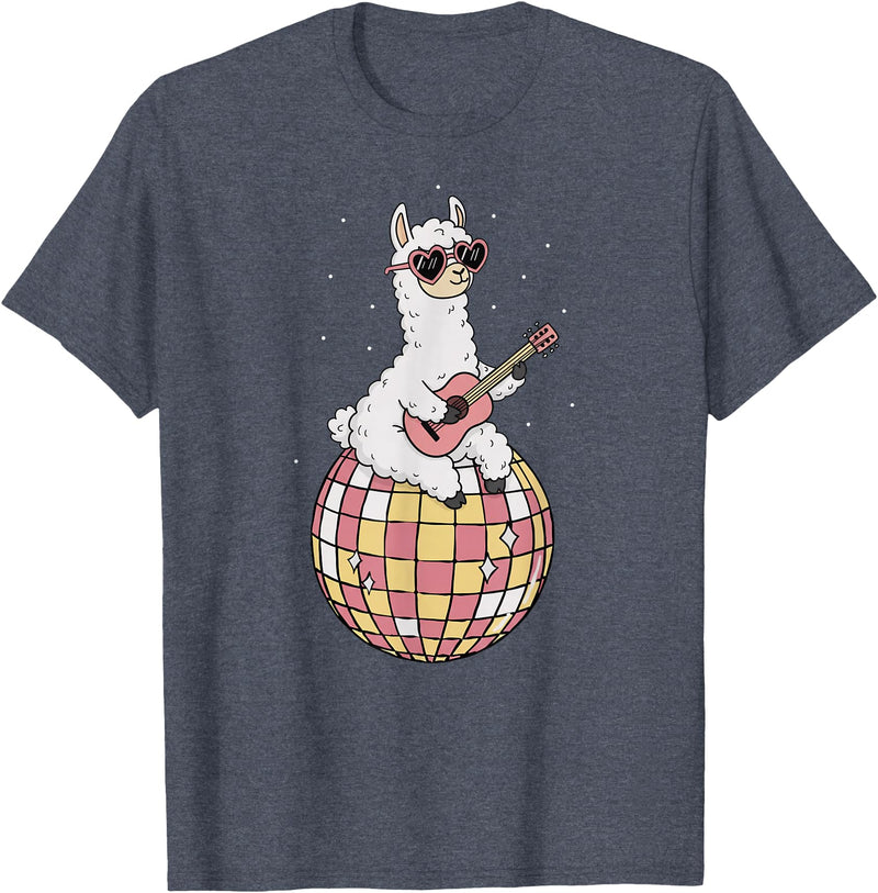 DiscoballAxis1 Funny Llama Disco Dancing Ball Groovy Retro 80s Costume T-Shirt - Heather Blue