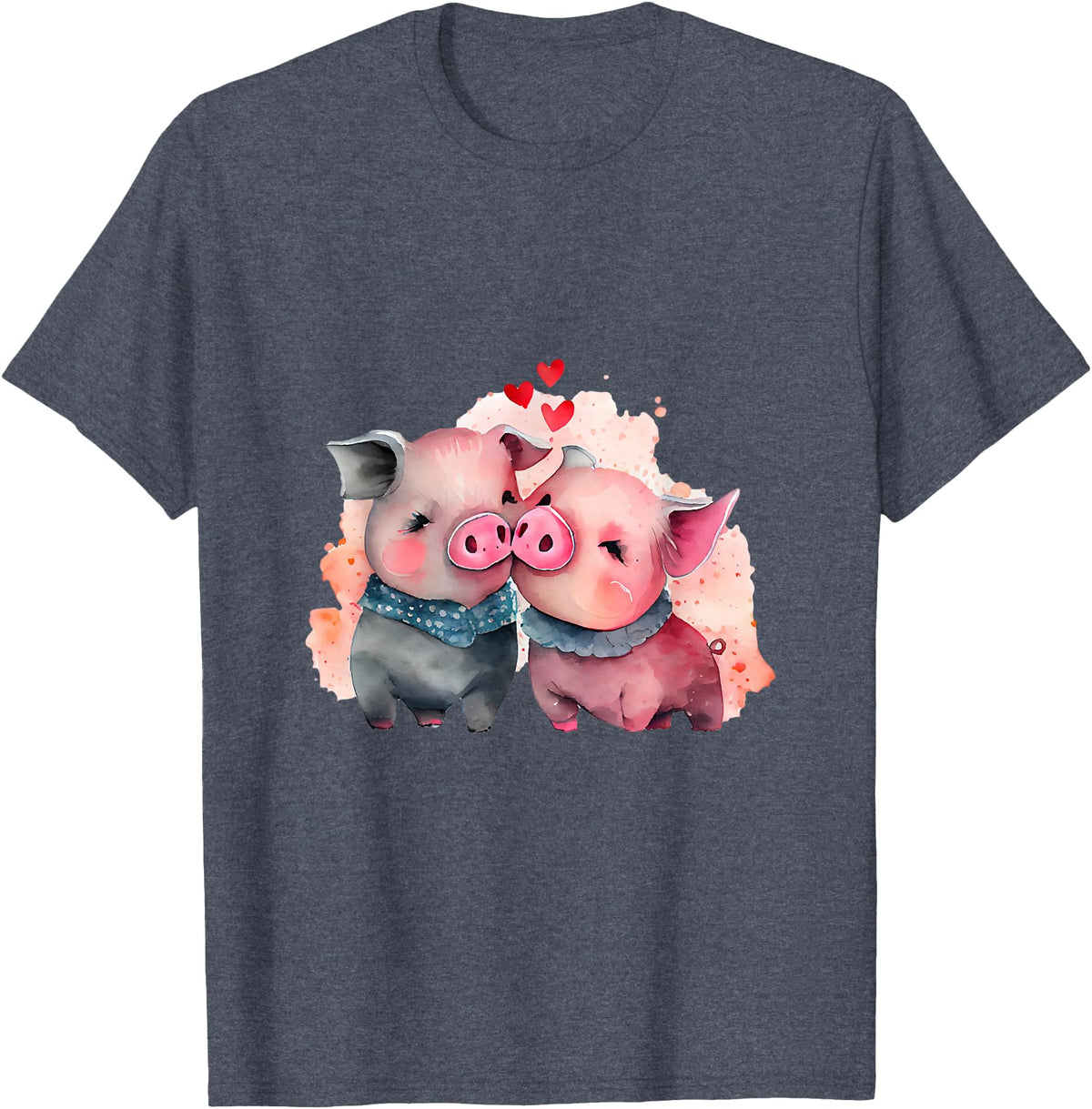 Unique Pig Lover Decor & Apparel Gifts Shop Two Loving Pigs In Love Heart Valentine's Day Pig T-Shirt - Heather Blue