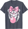 Lion Bubblegum Lion Wearing Glasses and Blowing Pink Bubble Gum T-Shirt - Heather Blue