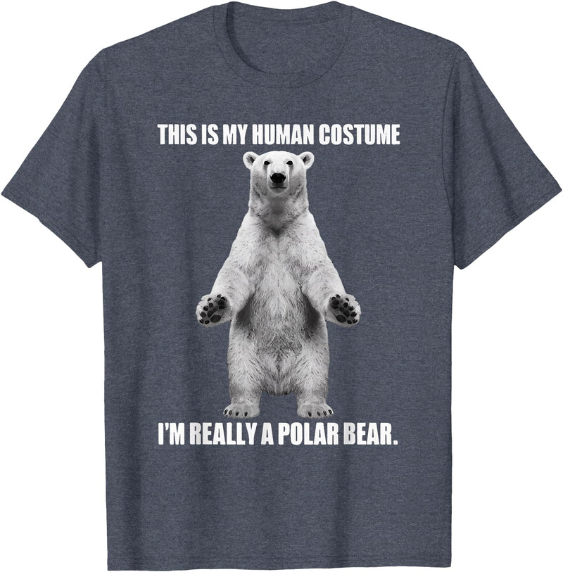 Cool Polar Bear For Men Women This Is My Human Costume I'm Really A Polar Bear Halloween T-Shirt - Heather Blue
