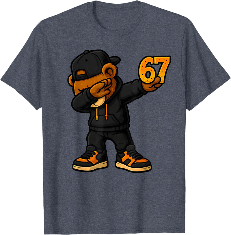 Funny Hip Hop Teddy Bear Six Seven Meme Designs Dabbing Teddy Bear 67 Meme Funny Brainrot Hip Hop Kids Boys T-Shirt - Heather Blue