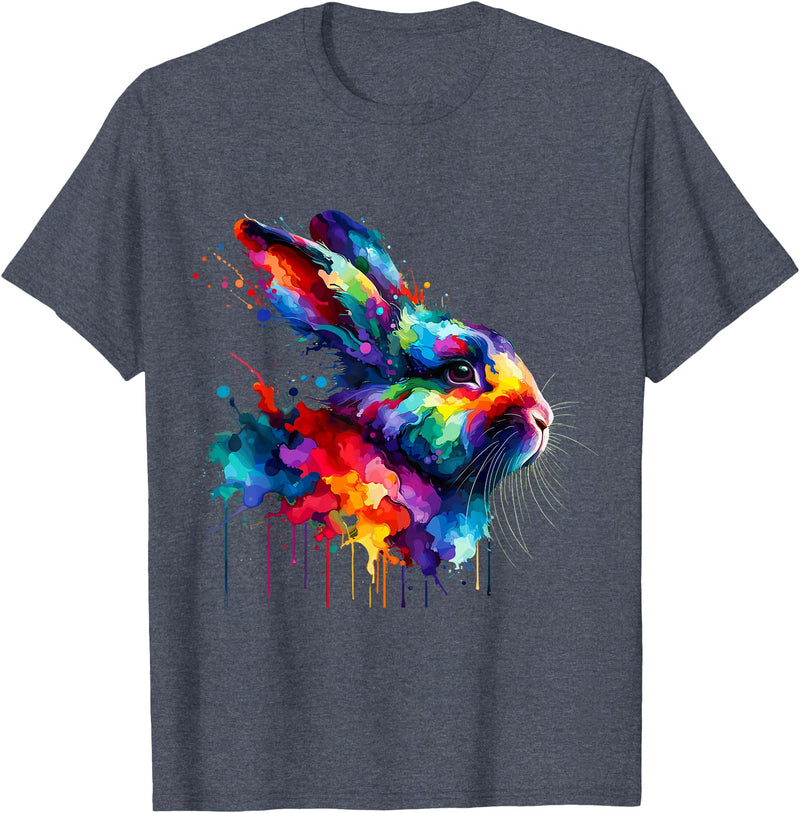Splash Art Rabbit T-Shirt in Heather Blue