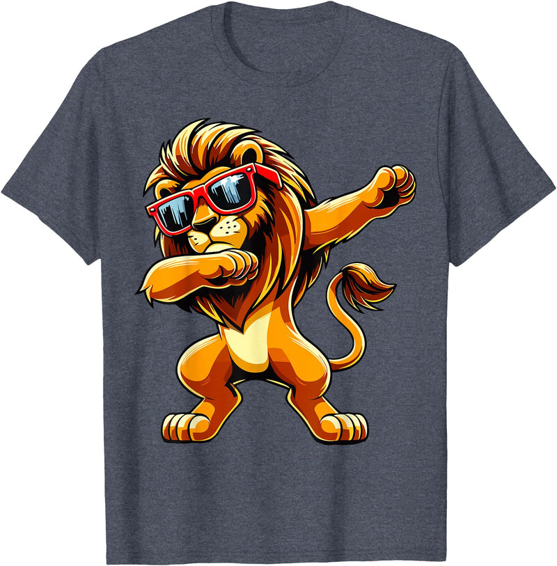 Funny Lion Lover Dabbing Lion Sunglasses T-Shirt - Heather Blue