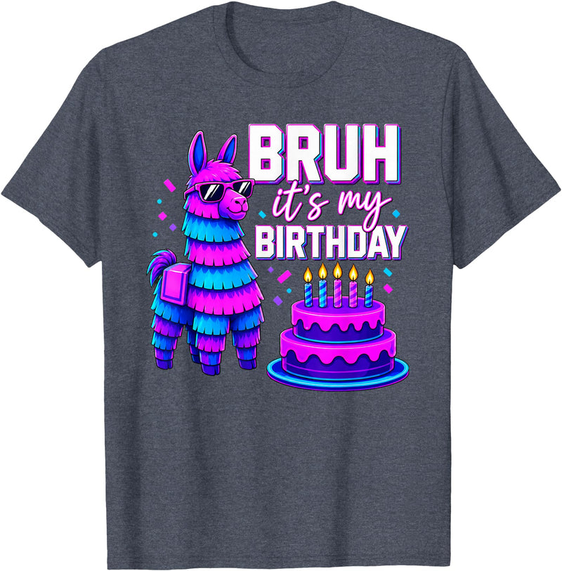 Funny Birthday Llama Pinata Family Bruh It’s My Birthday Funny Llama Pinata Bday T-Shirt - Heather Blue