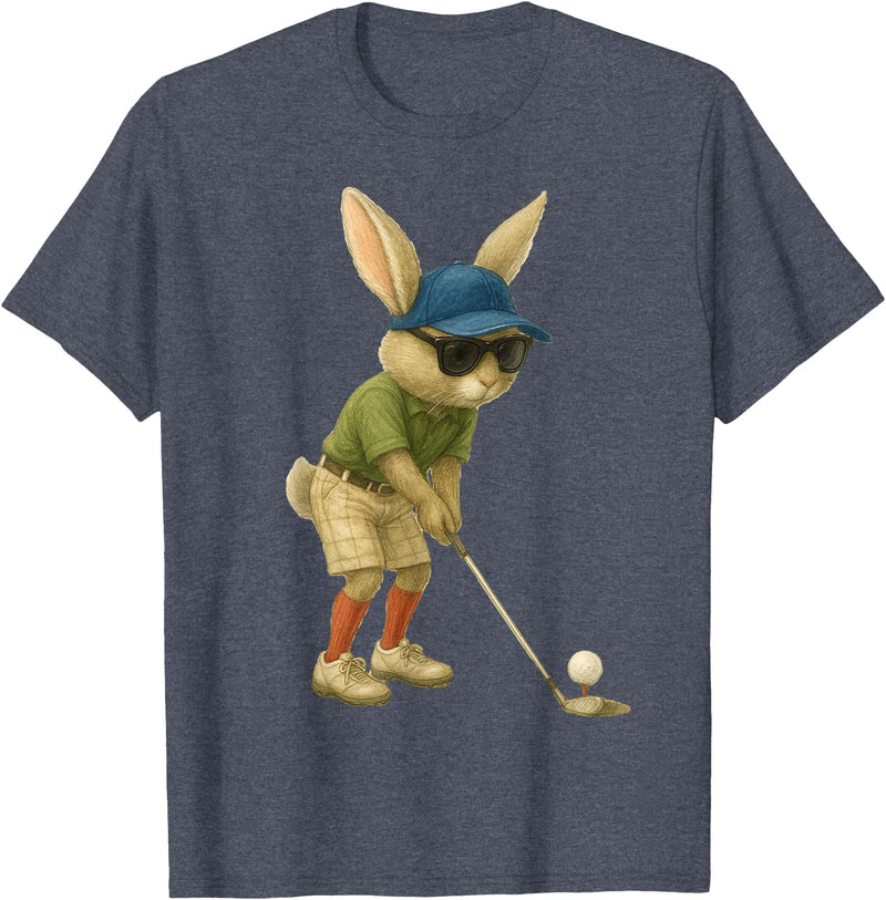 Easter Golf Bunny Rabbit Golfer Golf Player Dad Men Boys T-Shirt in Heather Blue