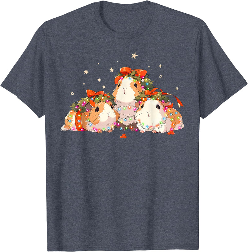 Guinea Pig Christmas Clothing Guinea Pigs Tangled Up In Christmas Lights Guinea Pig Lover T-Shirt - Heather Blue