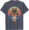 Giraffes Gift For A Giraffe Lover Retro Sunset Giraffe Raccoon Giraffes T-Shirt - Heather Blue
