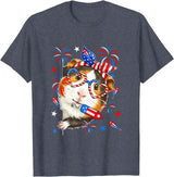 Rodent 4th Of July Costume Guinea Pig Sunglasses US Flag Bow Tie Fireworks 4th July T-Shirt - Heather Blue