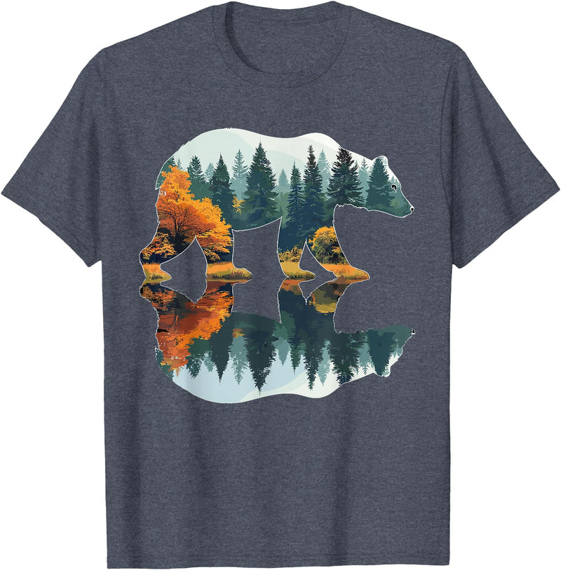 Forest Mountain Wildlife Trees Trees Wildlife Reflection Nature Bear Outdoor Forest T-Shirt - Heather Blue