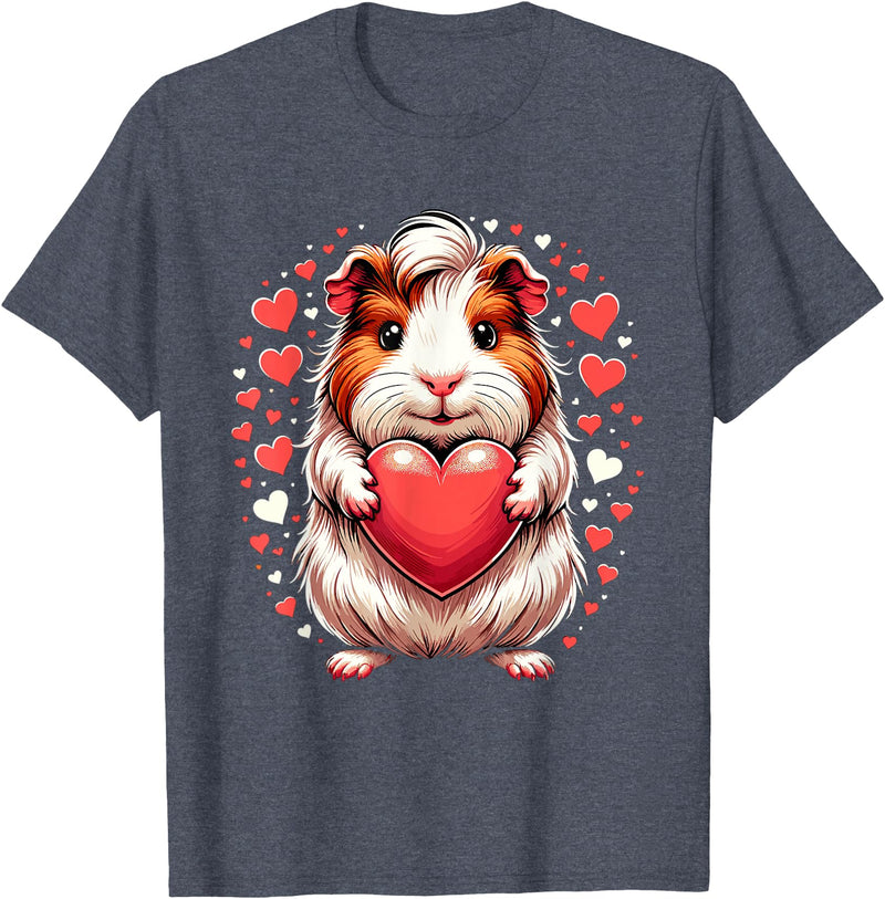 Cute Guinea Pig Apparel for Women Kids Guinea Pig Holding Heart Valentine's Day Cute Valentine T-Shirt - Heather Blue