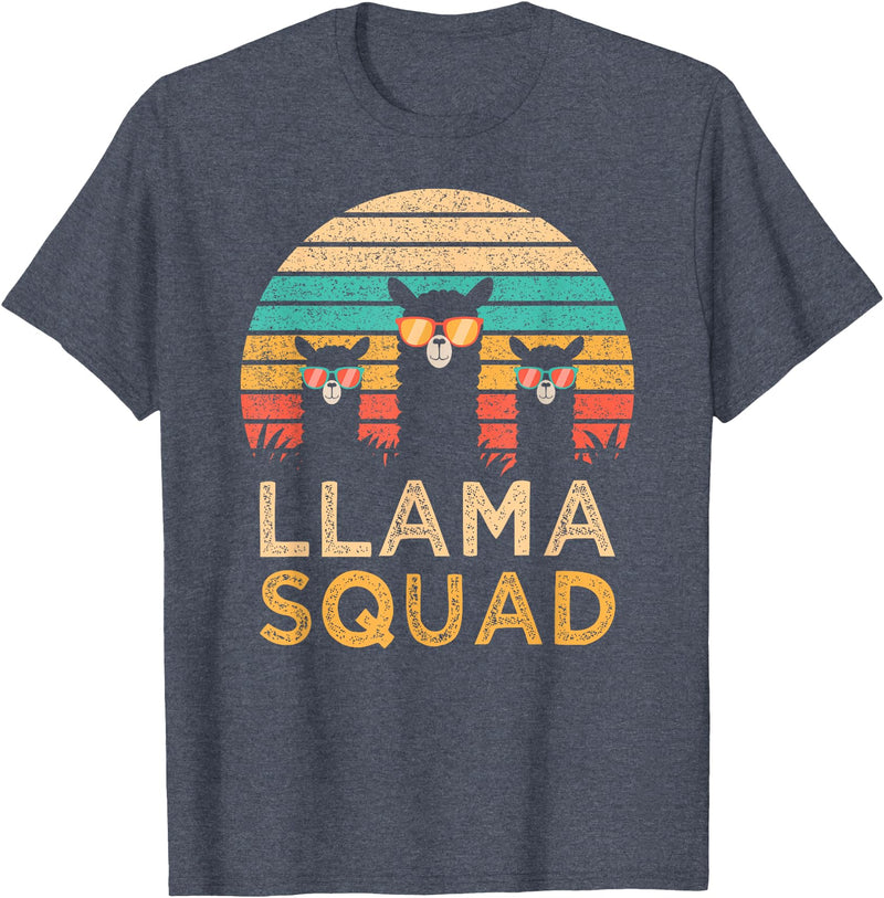 Llama Squad With Glasses Funny Funny Llama Squad Sunglasses Cool Llamas Vintage Gift T-Shirt - Heather Blue