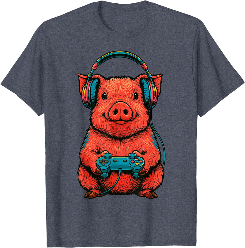 Magical and Funny Pig Farmer Gifts Gamer Pig Gaming T-Shirt - Heather Blue