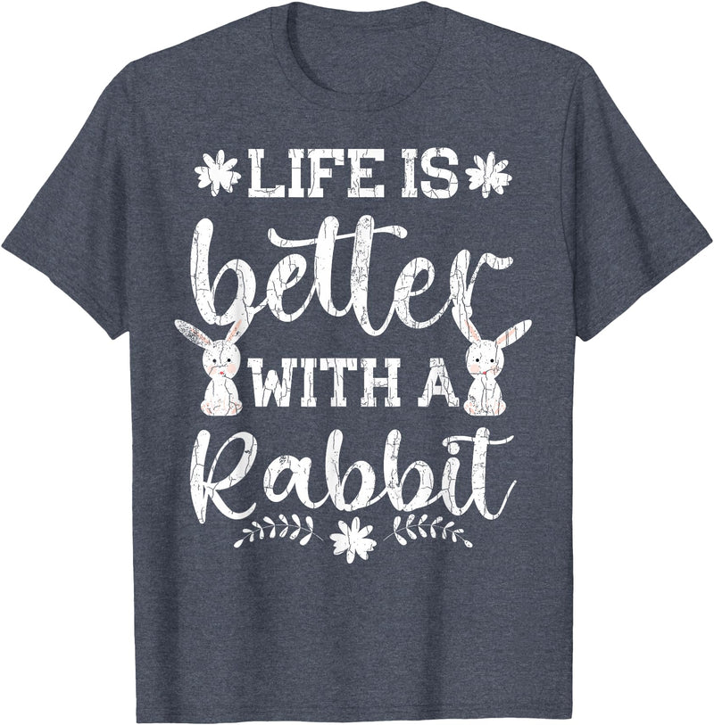 Life Is Better Funny Rabbit Graphic Bunny T-Shirt in Heather Blue