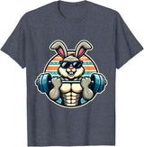 Happy Easter Bunny Rabbit Lifting Weights Training Muscular T-Shirt - Heather Blue