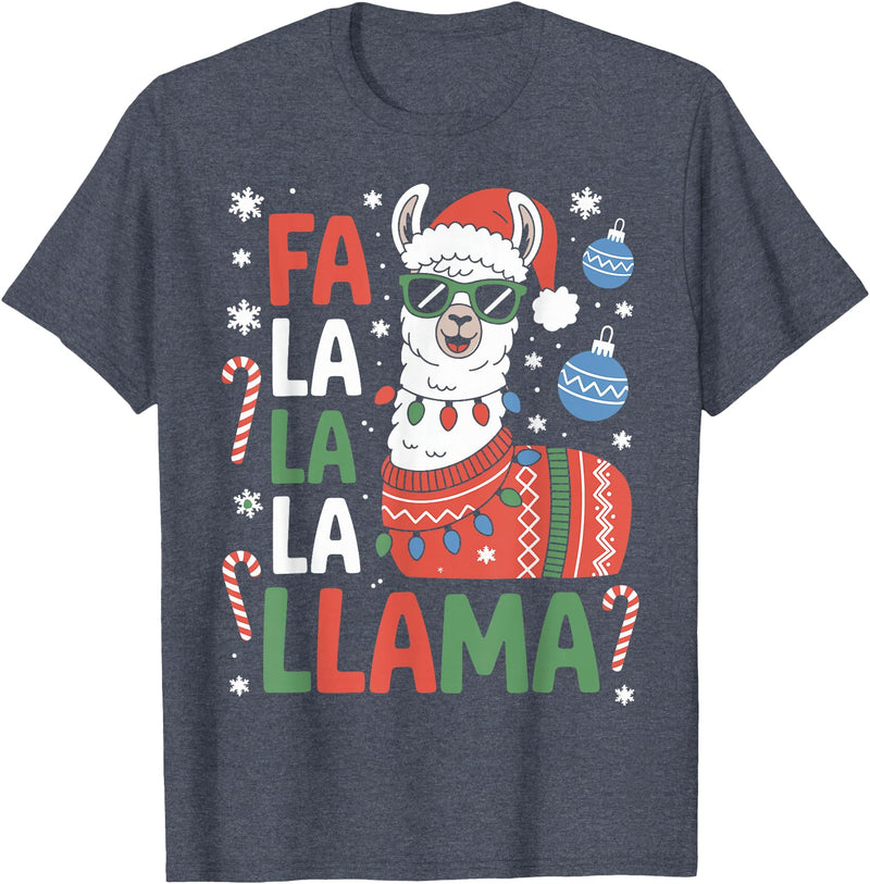 Festive Animal Christmas Funny FA La La La Llama Christmas Holiday Animal Design T-Shirt - Heather Blue