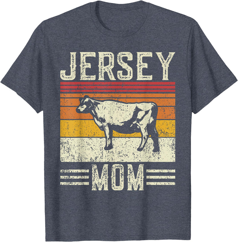 Retro Jersey Gift for Women & Farmer Best Cow Mom Women - Vintage Cattle Jersey T-Shirt - Heather Blue