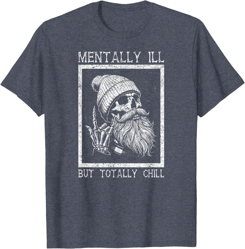 Spooky Vibes & Horror Humor Lovers Design Funny Halloween Creepy Bearded Skull Quote T-Shirt - Heather Blue