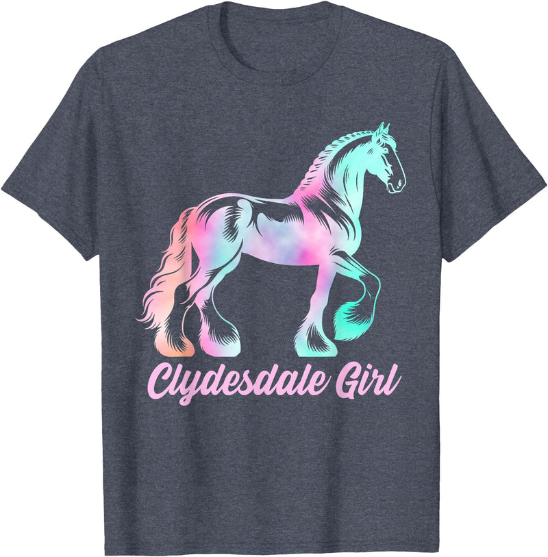 Clydesdale Horse by AKH Clydesdale Horse Girl, Womens Equestrian Clydesdale Horse T-Shirt - Heather Blue
