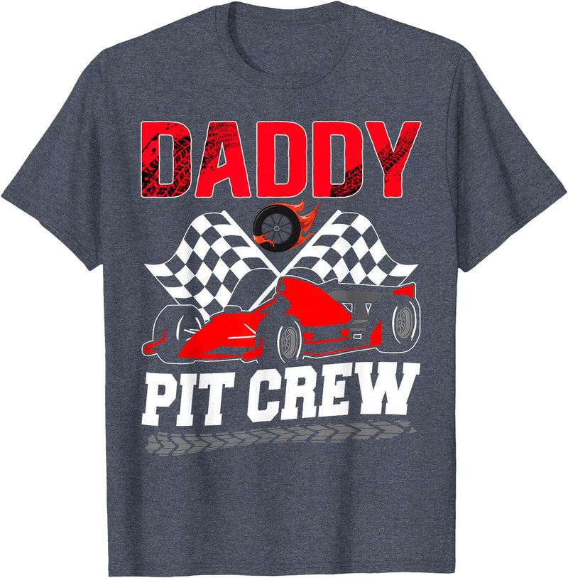 Pit Crew Birthday Boy Funny Party Family Daddy Pit Crew Racing Family Race Car Birthday Boy T-Shirt - Heather Blue