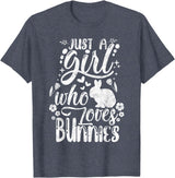 Funny Just a Girl Who Loves Bunnies Cute Rabbit Lover T-Shirt in Heather Blue