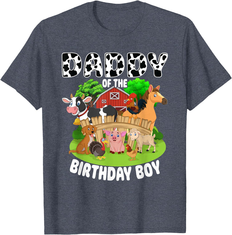 Matching Farm Theme Birthday Shirts By PDQA Daddy of The Bday Boy Farm Animals Matching Farm Theme T-Shirt - Heather Blue