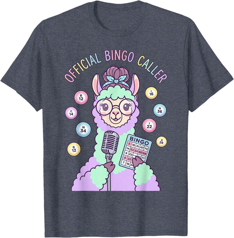 Cute Bingo Caller Activity Staff Gear Official Bingo Caller Llama Funny Activity Director Alpaca T-Shirt - Heather Blue