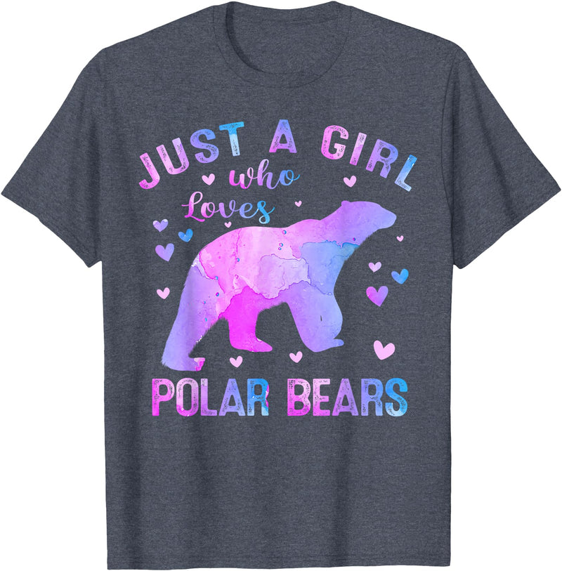 Just A Girl Who Loves Polar Bear Gifts Outfit Colorful Just A Girl Who Loves Polar Bears Women Girls T-Shirt - Heather Blue