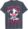 Cute Cow Lover Cow Just A Girl Who Loves Cows T-Shirt - Heather Blue