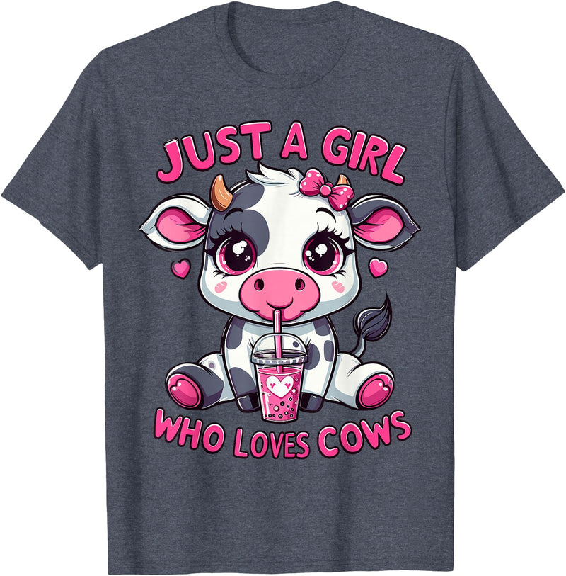 Cute Cow Lover Cow Just A Girl Who Loves Cows T-Shirt - Heather Blue
