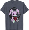 Creepy Cute Bunny Goth Heart Spiderweb Alt Pastel Rabbit T-Shirt in Heather Blue