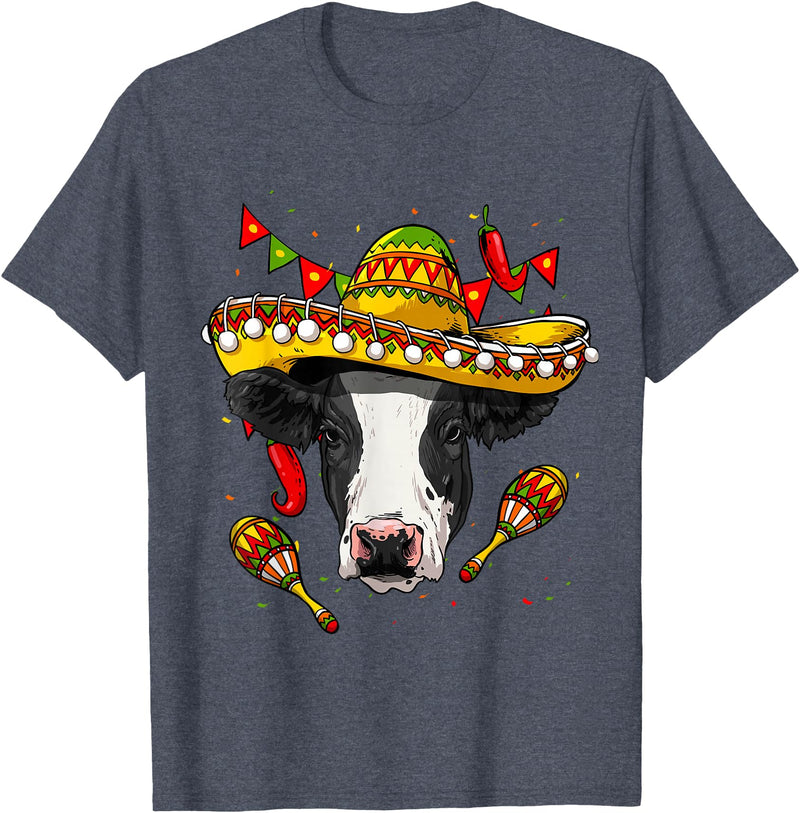 Wowsome! Cinco de Mayo Cow Mexican Lover Sombrero Cow T-Shirt - Heather Blue