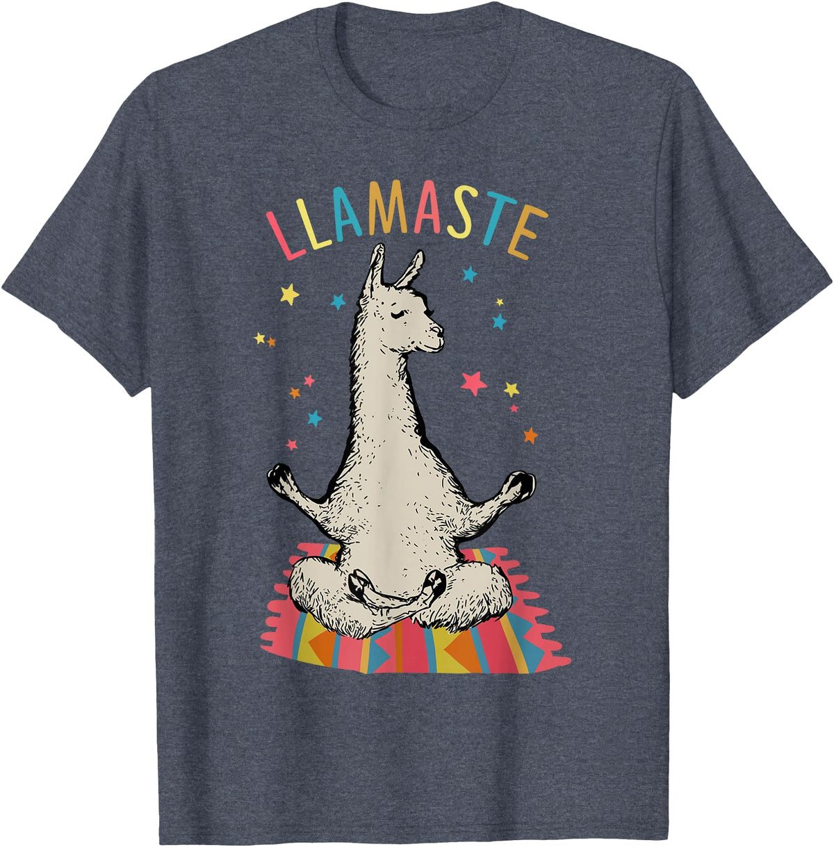 Funny Llama Yoga T-Shirt Llama Llamaste T-Shirt - Heather Blue