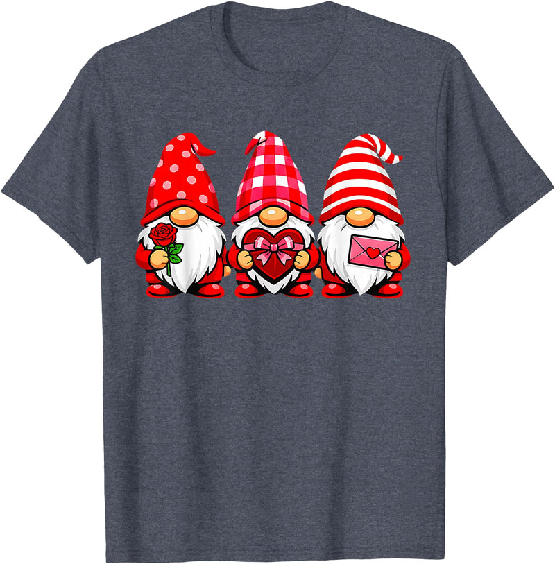 Three Gnome Crew Family Outfit Gnomes Love Valentine's Day Buffalo Leopard Heart Women Men T-Shirt - Heather Blue
