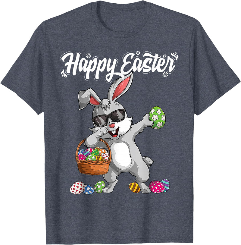 Dabbing Rabbit Easter Day Eggs Dab Boys Girls Kid Gift Bunny T-Shirt in Heather Blue