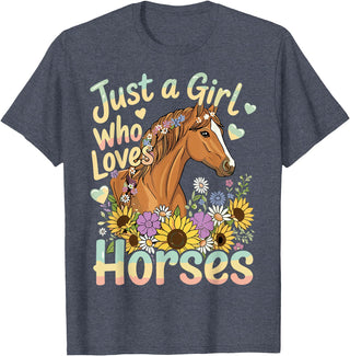Funny Horse Lover Just A Girl Who Loves Horses T-Shirt - Heather Blue