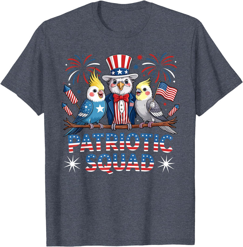 Cockatiel Parakeet Bird 4th Of July Bird Lover Patriotic Cockatiel Parakeet Bird Birdwatching 4th of July T-Shirt - Heather Blue