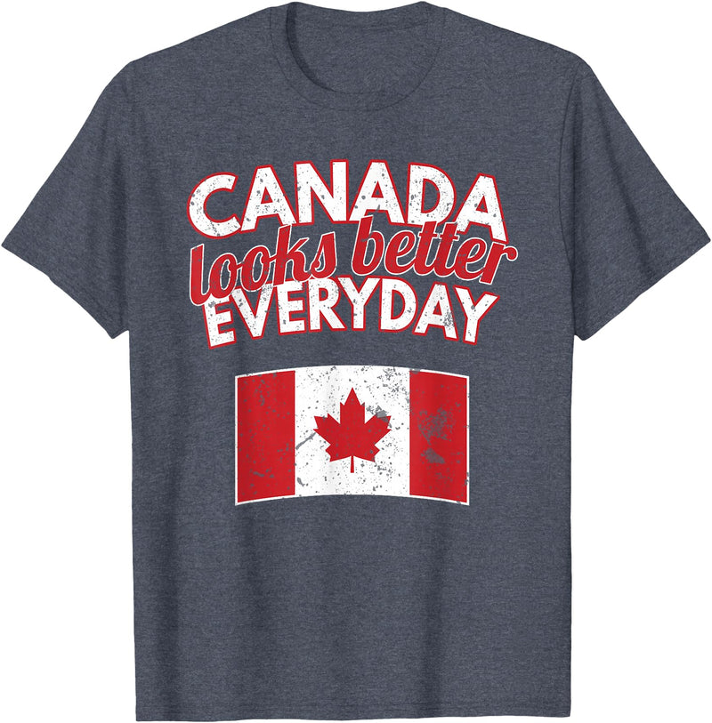 Cold North Canada Flag Apparel Co. Canada Looks Better Everyday Design Funny Canadian Flag T-Shirt - Heather Blue