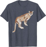 Watercolour Mountain Lion Panther Cougar Cat Lover Watercolour Mountain Lion Animal Art Nature Wildlife Art T-Shirt - Heather Blue