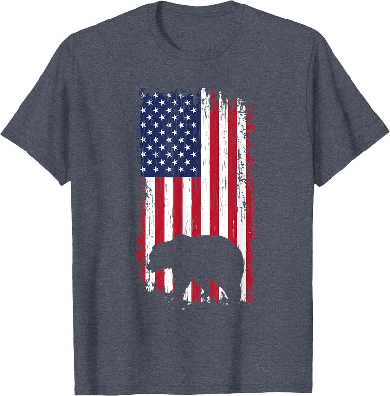 American Flag bear hunting gift idea Bear Hunting American USA Flag gift T-Shirt for Women Men - Heather Blue
