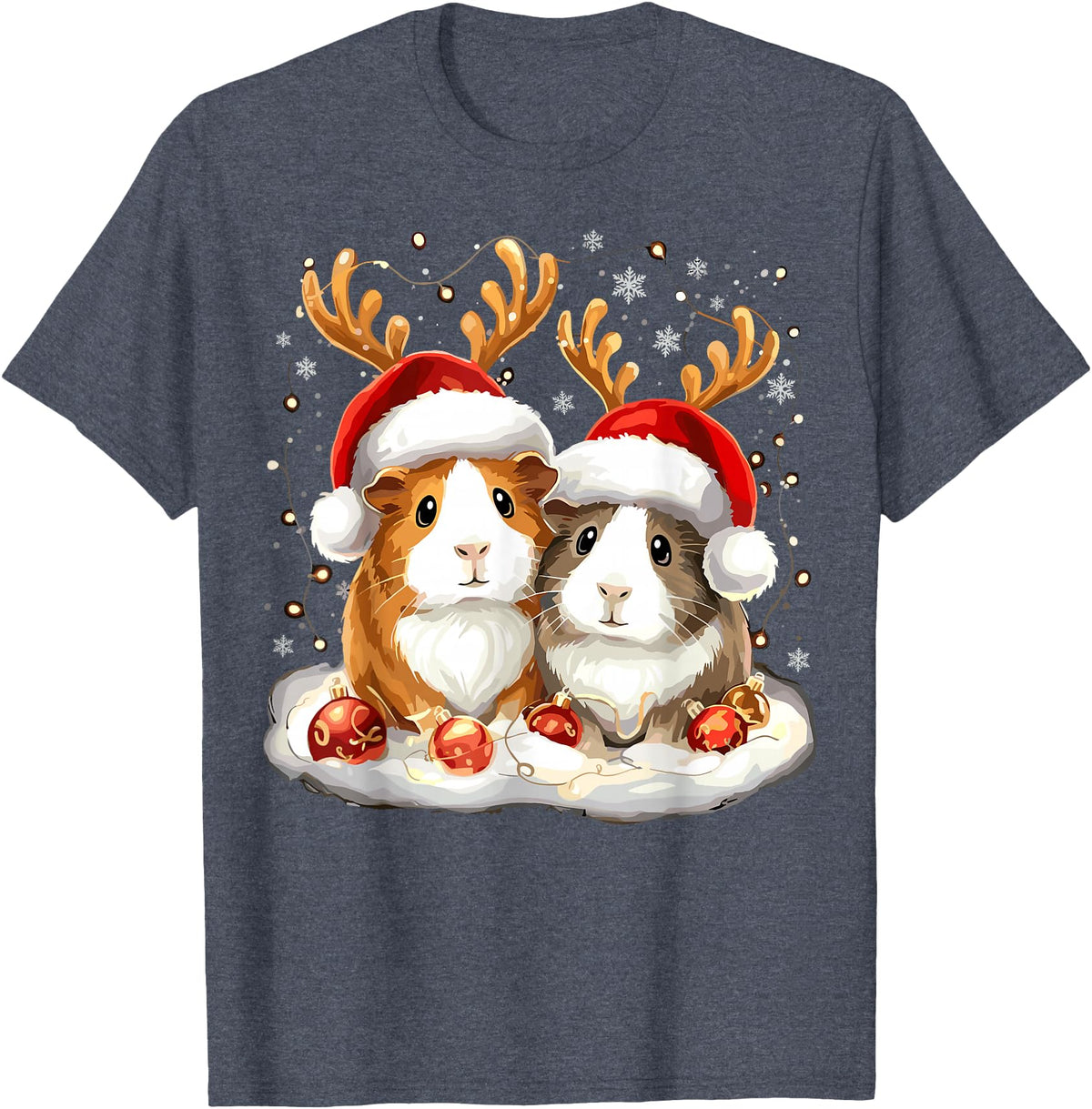 Funny Xmas Guinea Pig Lover Christmas Christmas Guinea Pig Reindeer Xmas T-Shirt - Heather Blue