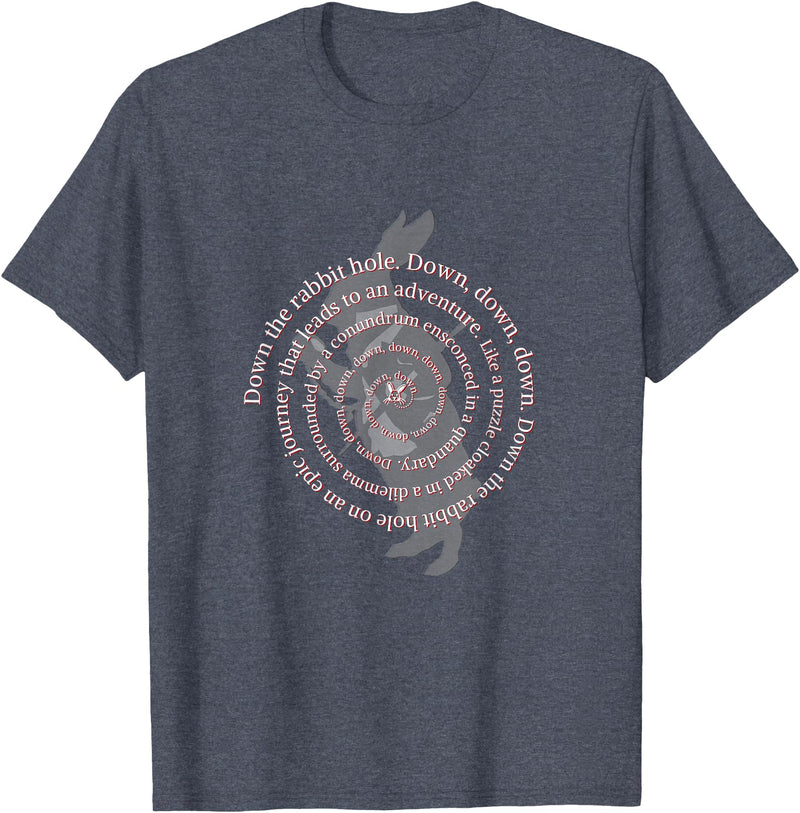 Down the Rabbit Hole. Alice in Wonderland T-Shirt in Heather Blue
