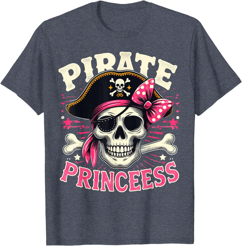 Halloween Matching Family Pirate Funny Pirate Princess Girl Halloween Costume T-Shirt - Heather Blue