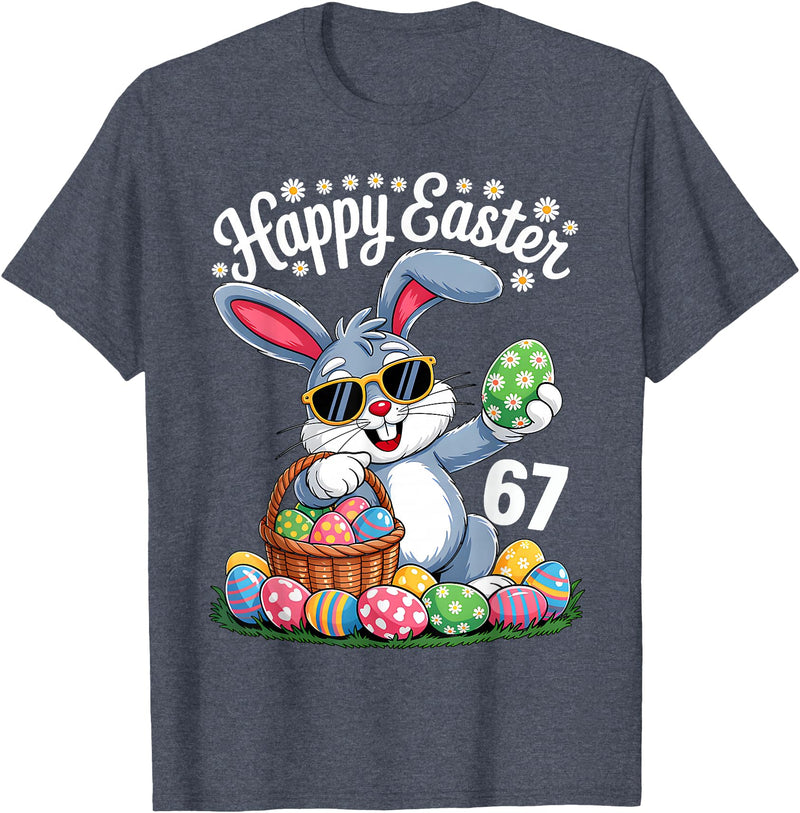 Dabbing Rabbit Bunny Eggs Dab Six Seven 6 7 Meme T-Shirt in Heather Blue