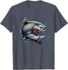 Steelhead Fishing - Unisex Adults & Kids Fishing T-Shirt - Black - Small - Short Sleeve - Cotton & Polyester - Modern Fish Graphic - Crew Neck - Regular Fit - Pull On - Imported - Heather Blue