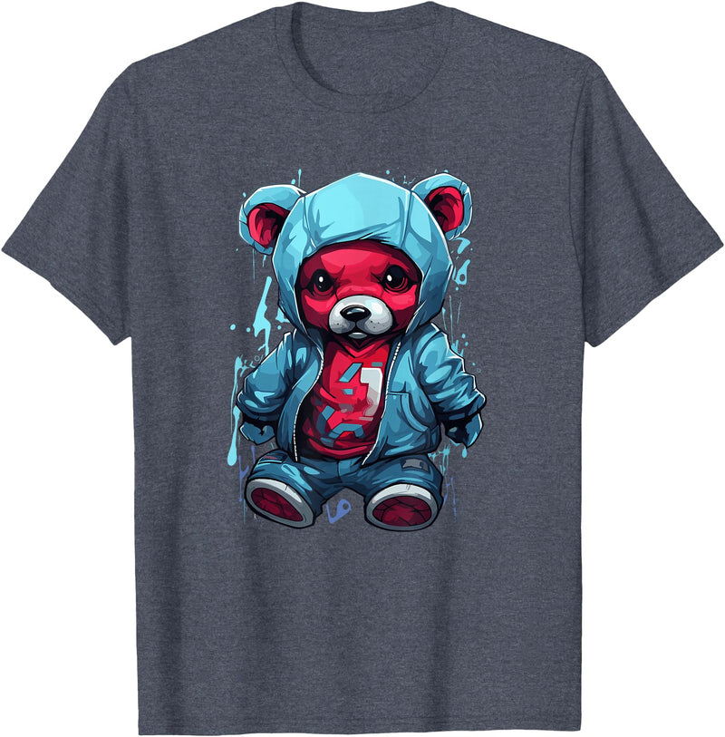 Teddy Bear Hoodie Street Style Urban Art Teddy Bear Hoodie Cool Street Style T-Shirt - Heather Blue