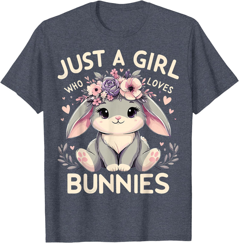 Just a Girl Who Loves Bunnies T-Shirt in Heather Blue